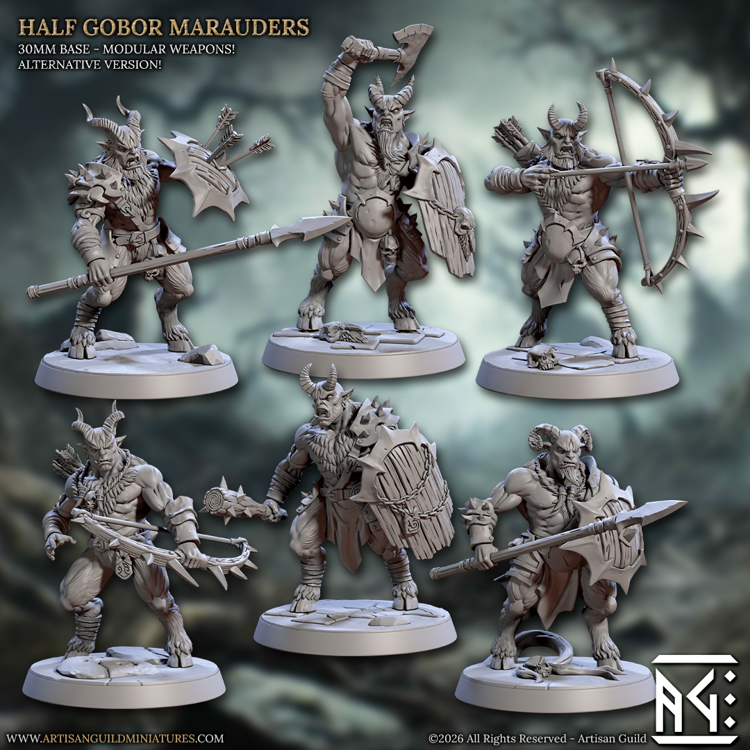 Half Gobor Marauders | 28mm - 75mm Scale Resin Minis | DnD | Frostgrave Artisan Guild Rise of the Beastmen