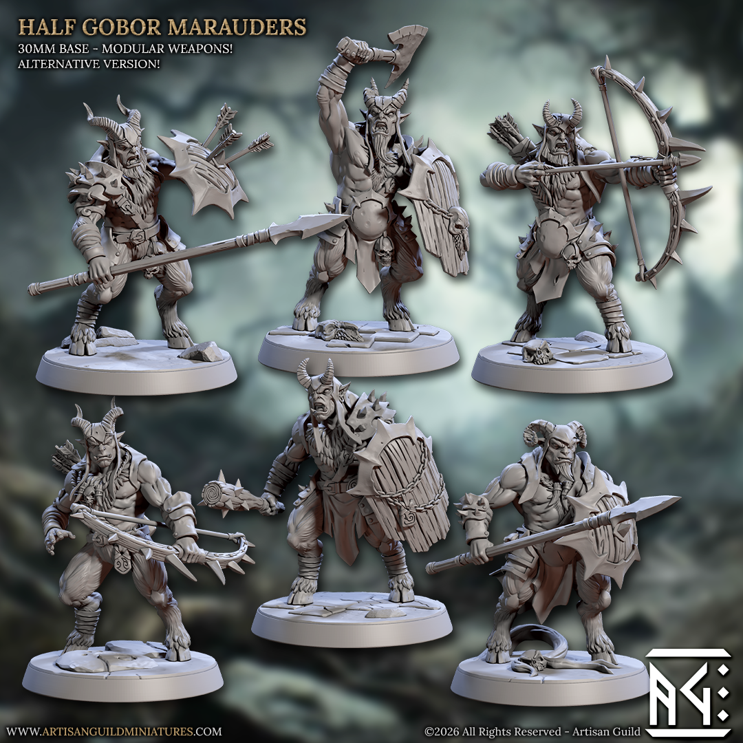Half Gobor Marauders | 28mm - 75mm Scale Resin Minis | DnD | Frostgrave Artisan Guild Rise of the Beastmen