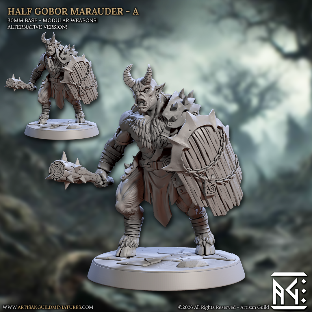 Half Gobor Marauders | 28mm - 75mm Scale Resin Minis | DnD | Frostgrave Artisan Guild Rise of the Beastmen