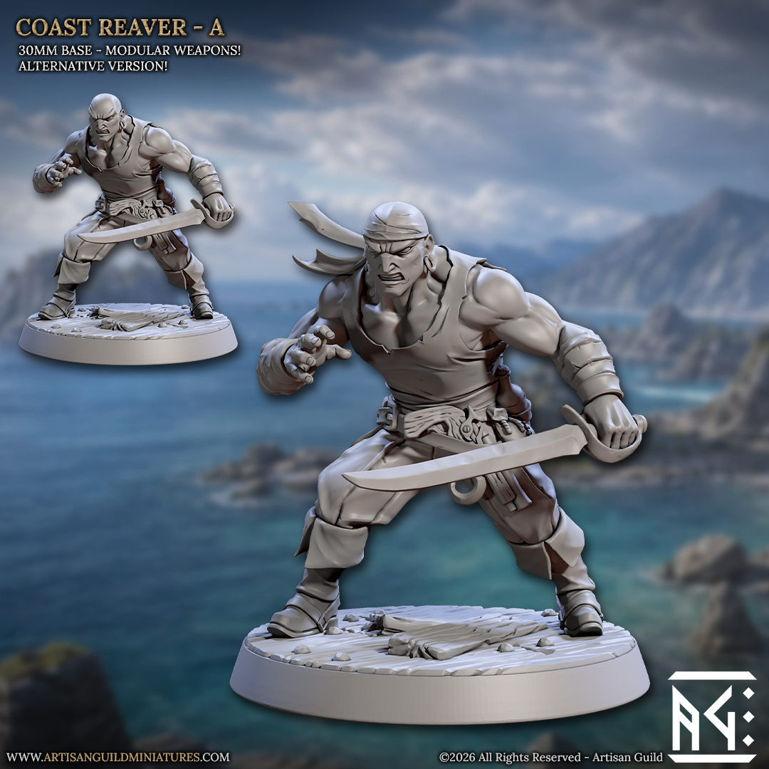 Coast Reaver Pirates | 28mm - 75mm Scale Resin Minis | DnD | Frostgrave Artisan Guild