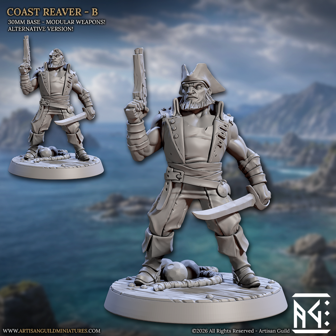 Coast Reaver Pirates | 28mm - 75mm Scale Resin Minis | DnD | Frostgrave Artisan Guild