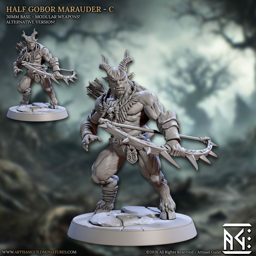Half Gobor Marauders | 28mm - 75mm Scale Resin Minis | DnD | Frostgrave Artisan Guild Rise of the Beastmen