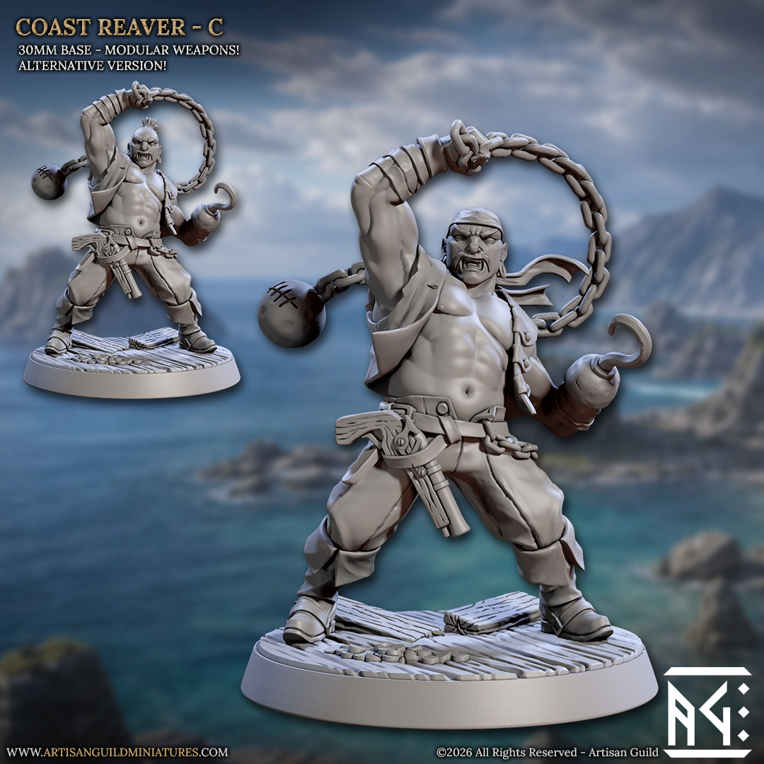 Coast Reaver Pirates | 28mm - 75mm Scale Resin Minis | DnD | Frostgrave Artisan Guild