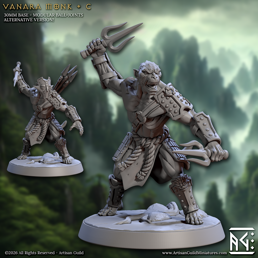 Vanara Monks | 28mm - 75mm Scale Resin Minis | DnD | Frostgrave Artisan Guild