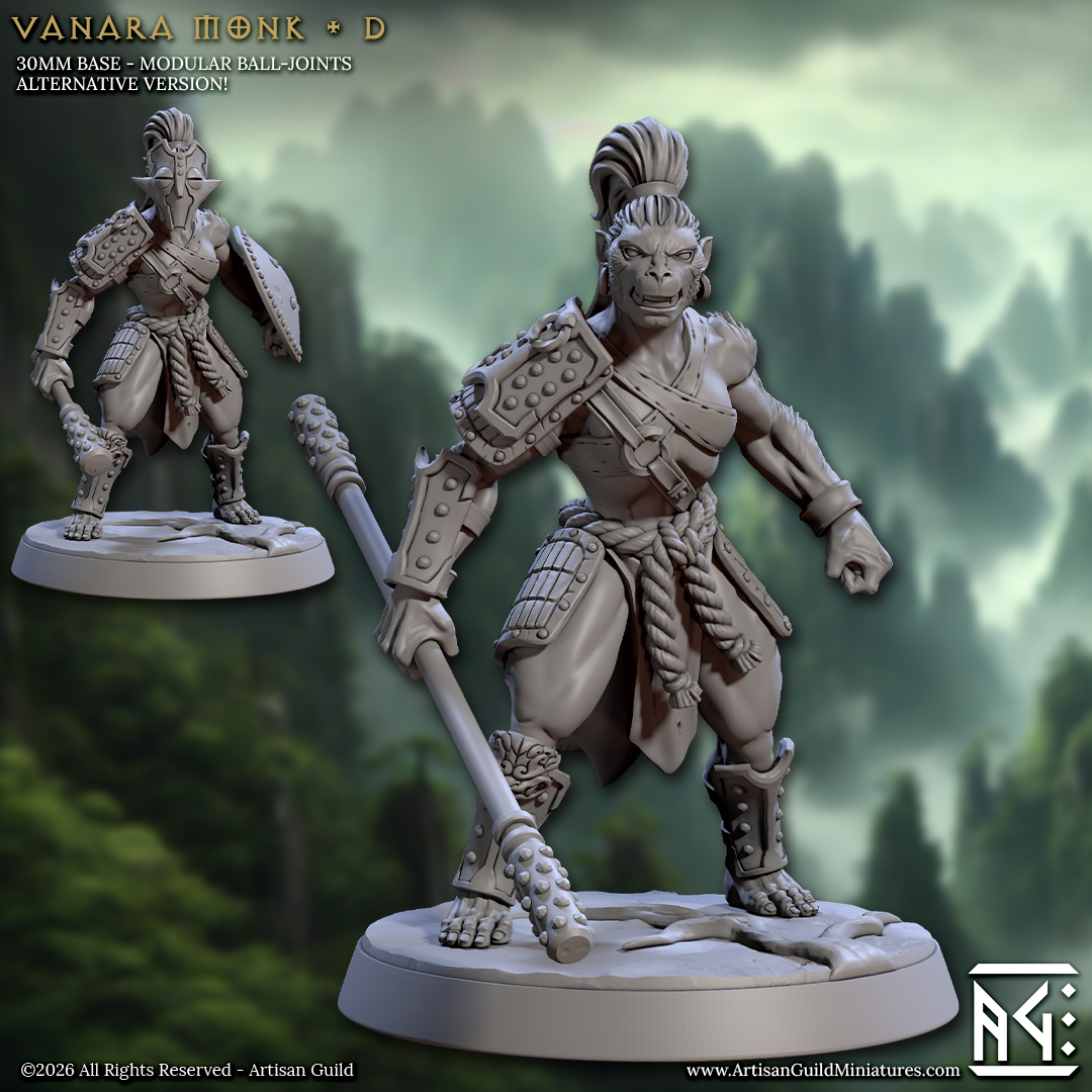 Vanara Monks | 28mm - 75mm Scale Resin Minis | DnD | Frostgrave Artisan Guild