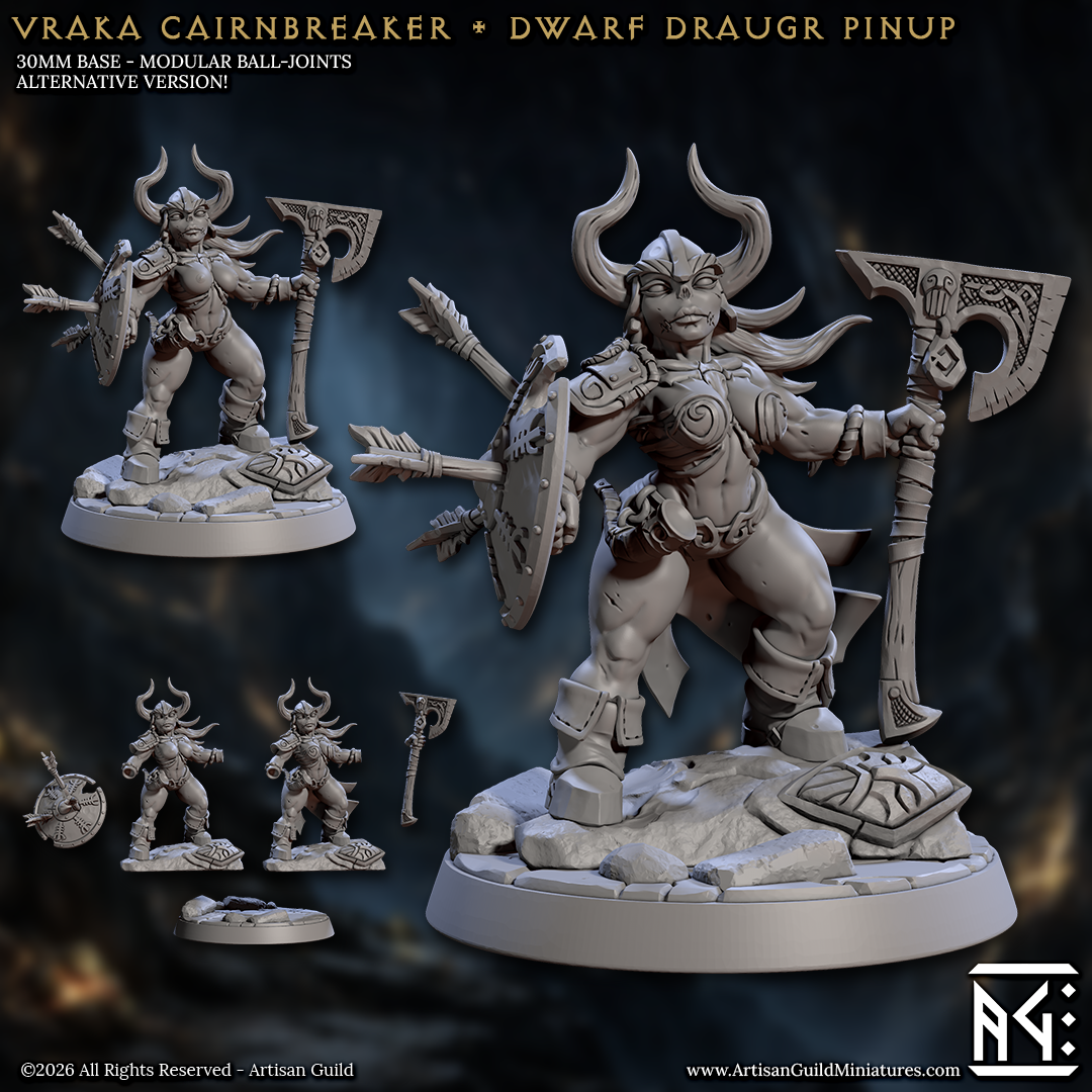 Vraka Dwarf Pinup | 28mm - 75mm Scale Resin Minis | DnD | Frostgrave Artisan Guild Curse of Goldvein