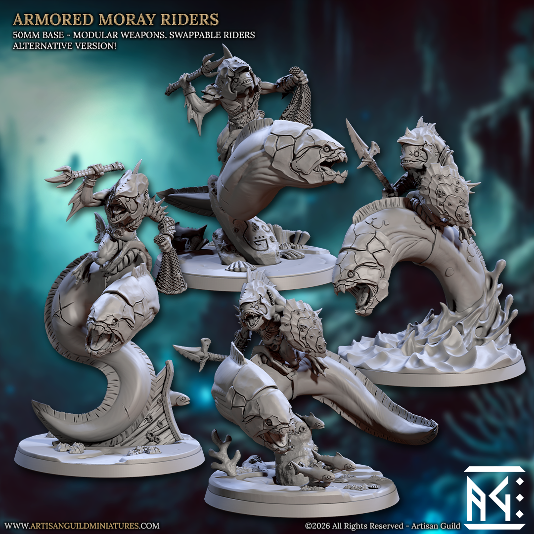 Moray Riders Kuo-Toa | 28mm - 75mm Scale Resin Minis | DnD | Frostgrave Artisan Guild Death Tide