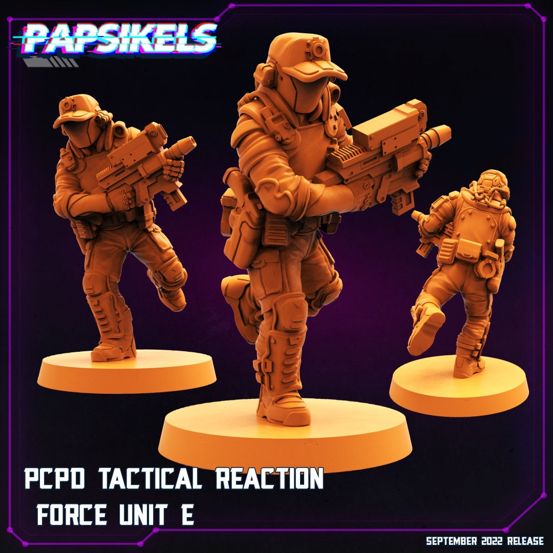 5pc Tactical Reaction Force - 32mm Scale Cyberpunk Miniature | RPG | Sci fi | Alien | Role Playing | DnD | Papsikel