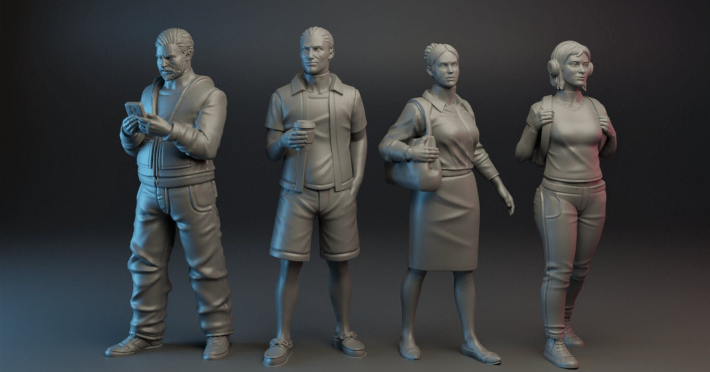 4pc Civilians Casual - 28mm Scale Resin Military Miniature | Zona Alfa | Spectre Ops Mini