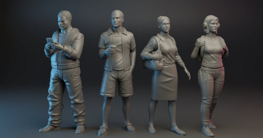 4pc Civilians Casual - 28mm Scale Resin Military Miniature | Zona Alfa | Spectre Ops Mini
