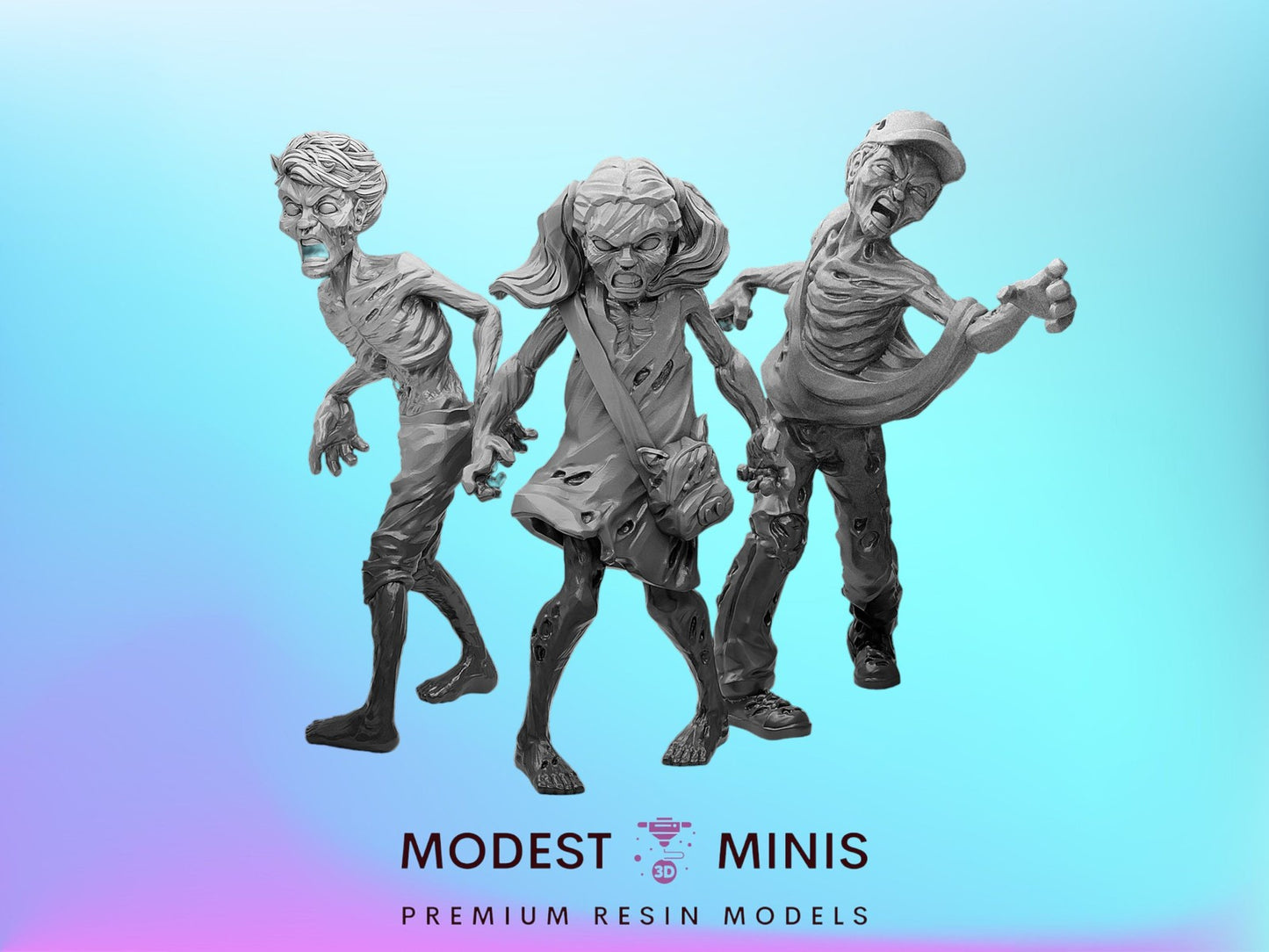 3pc Zombie Kids 1-3 | 28mm - 100mm Scale Resin Mini | Zombicide | Vaultz