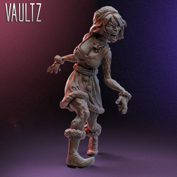 Christmas Zombie Female | 28mm - 100mm Scale Resin Mini | Zombicide | Vaultz