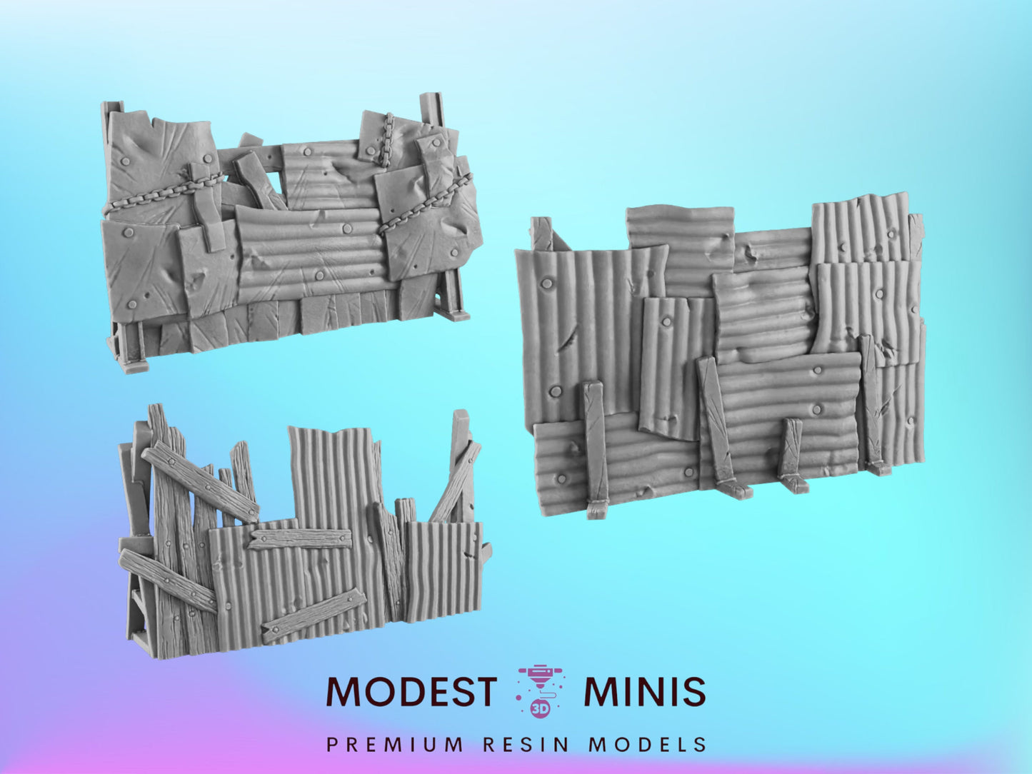6pc Makeshift Fence Barricade | 28mm - 54mm Scale | Survivor Terrain | Fantasy Scatter | Sci Fi Terrain | EC3D Badlands