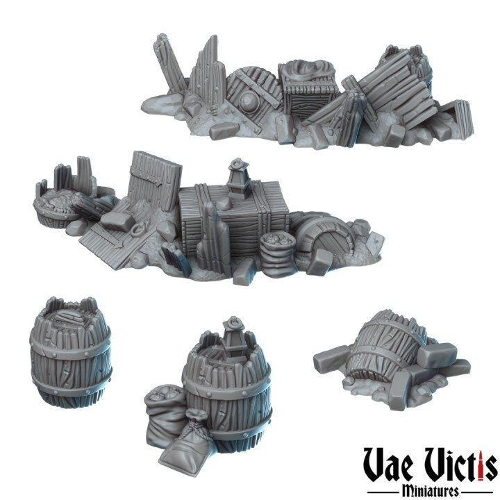 5pc Barricade Scatter Terrain | 28mm - 54mm Scale | Survivor Terrain | Fantasy Scatter | Sci Fi Terrain | Vae Victis