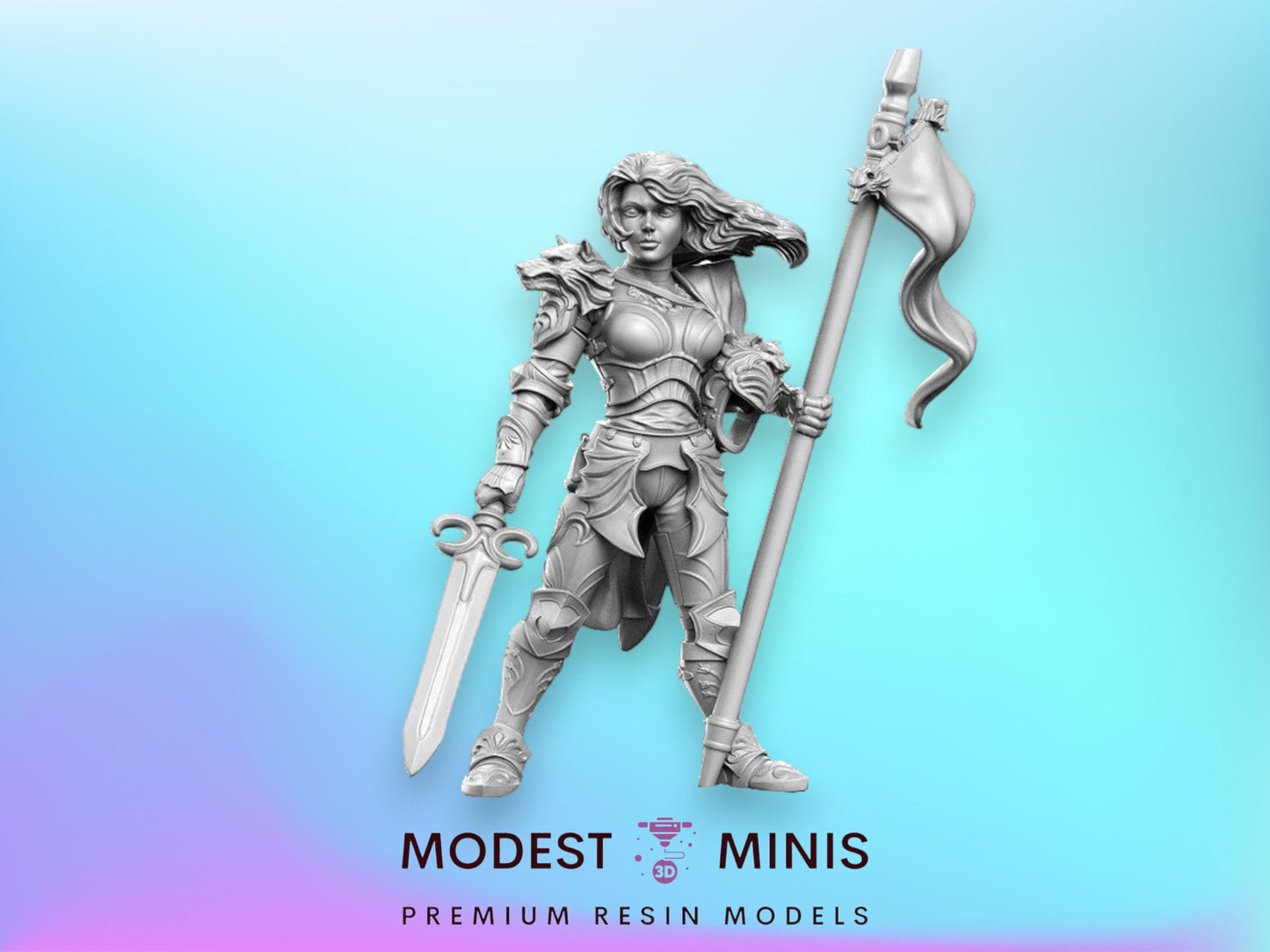 Brunhilda Female Knight - 32mm Scale DnD Miniature | Dungeons and Dragons | JRPG Mini - RN Estudio