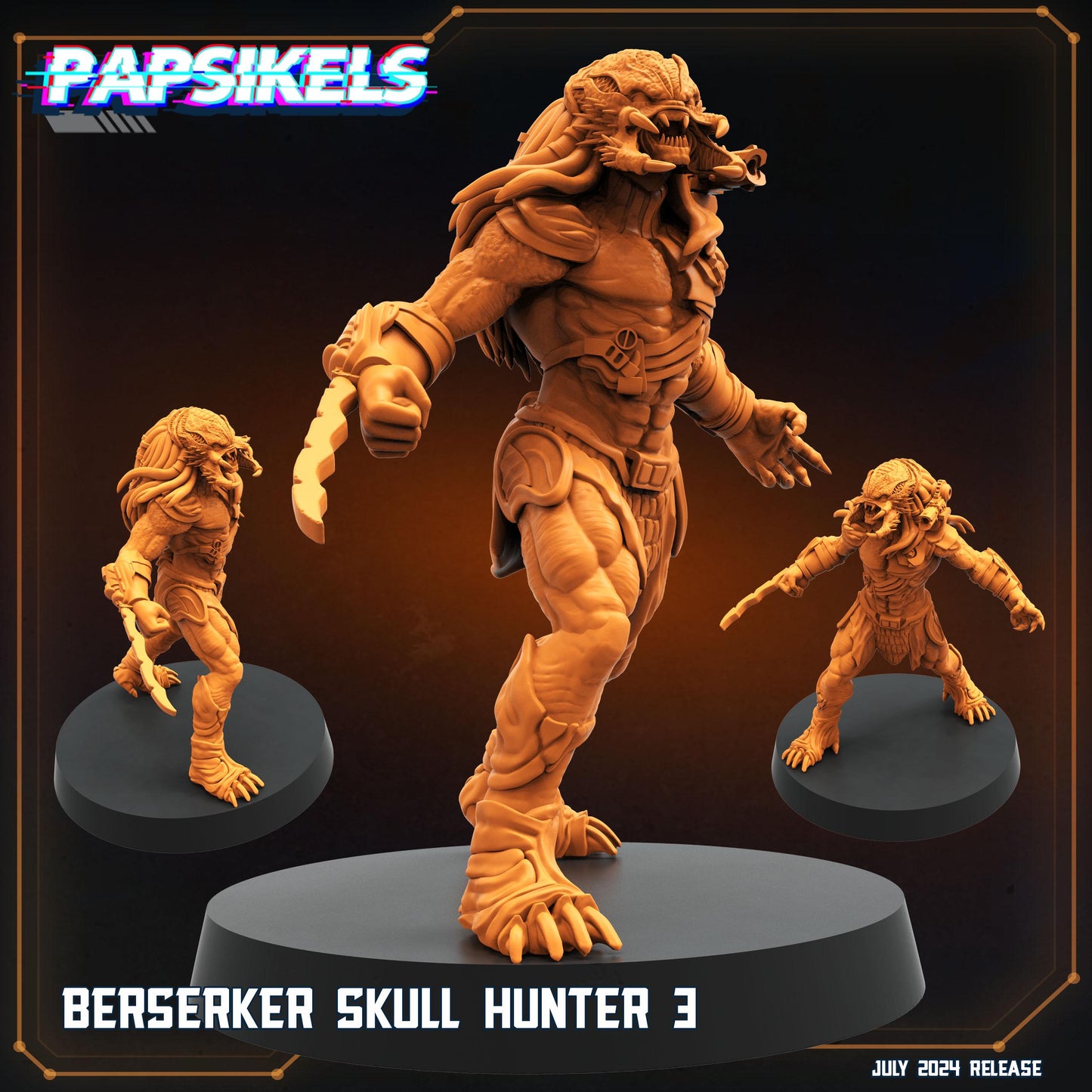 Berserker Skull Hunter 1-3 - Resin 3D Print Alien Miniature | RPG | Sci fi | Cyberpunk | Role Playing | DnD | Papsikel