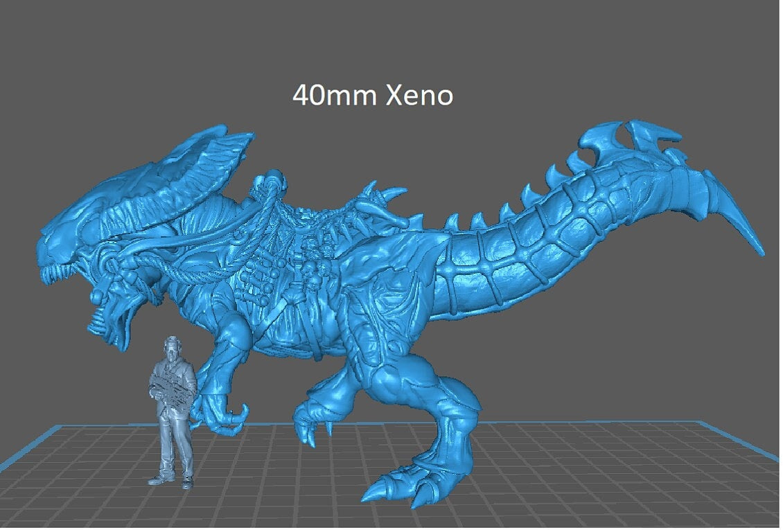 Xenosaur Rider A - 32mm Scale Alien Miniature | RPG | Sci fi | Cyberpunk | Role Playing | DnD | Papsikel