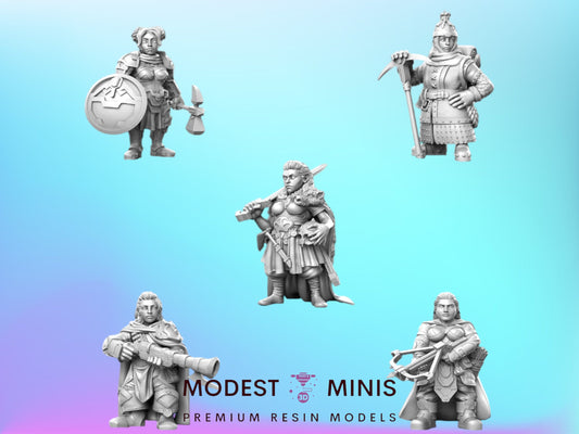5pc Daughters of Karak Uzril Female Dwarfs - 32mm Scale DnD Miniature | Dungeons and Dragons | JRPG Mini - RN Estudio