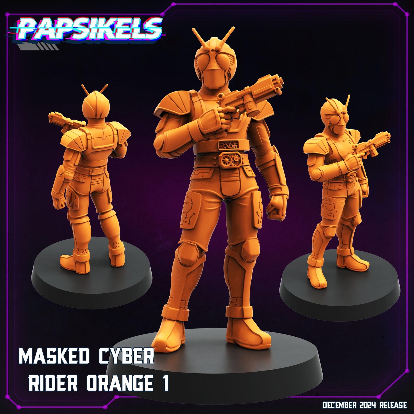 Masked Cyber Rider Orange Set - 28mm 32mm 40mm Scale Cyberpunk Miniature  | Papsikels