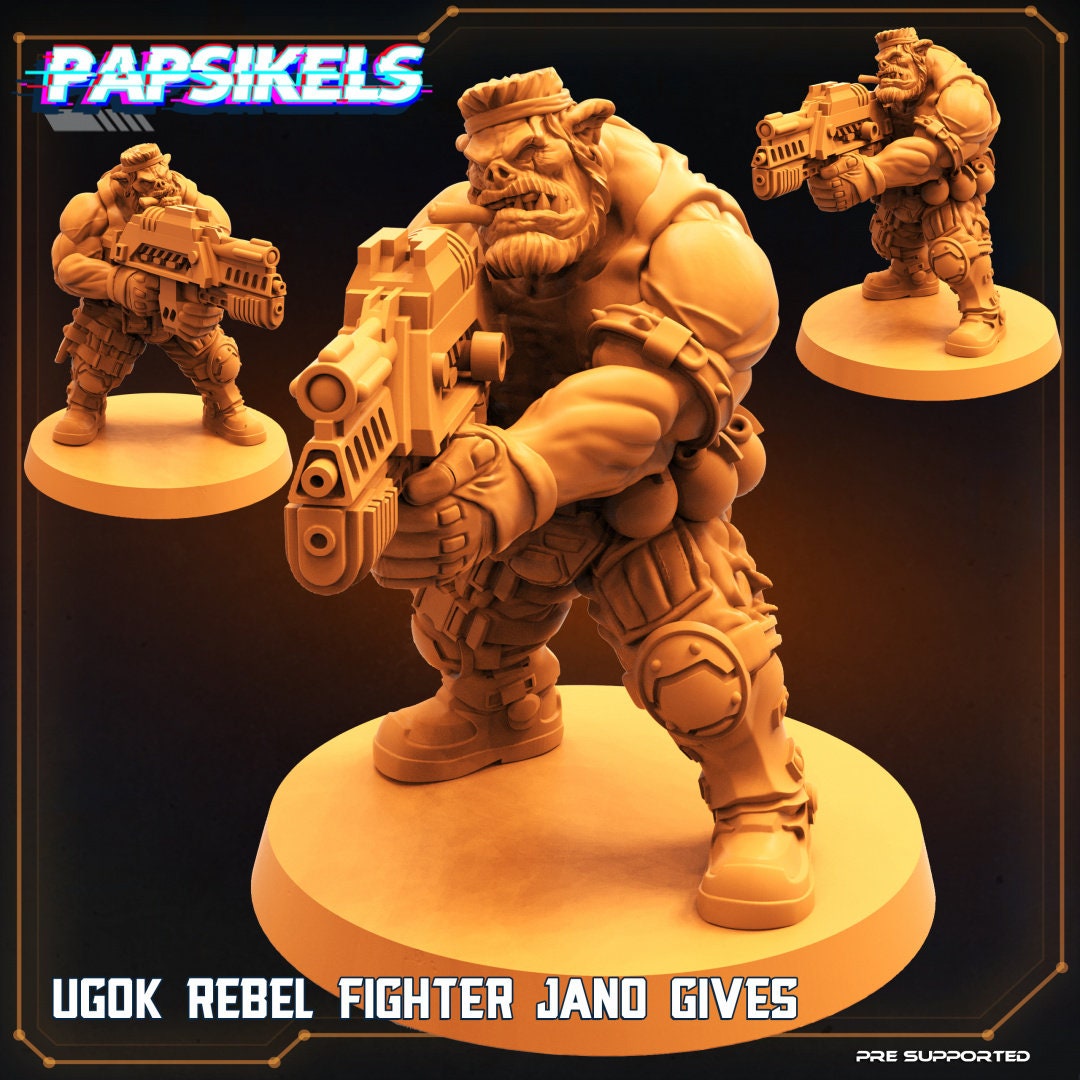 8pc Ugok Rebel Fighters Set - 32mm Scale Alien Miniature | RPG | Sci fi | Batang City | Role Playing | DnD | Papsikel