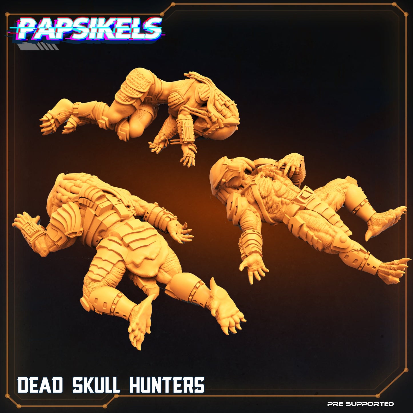 3pc Dead Skull Hunters - 32mm Scale Alien Miniature | RPG | Sci fi | Cyberpunk | Role Playing | DnD | Papsikel