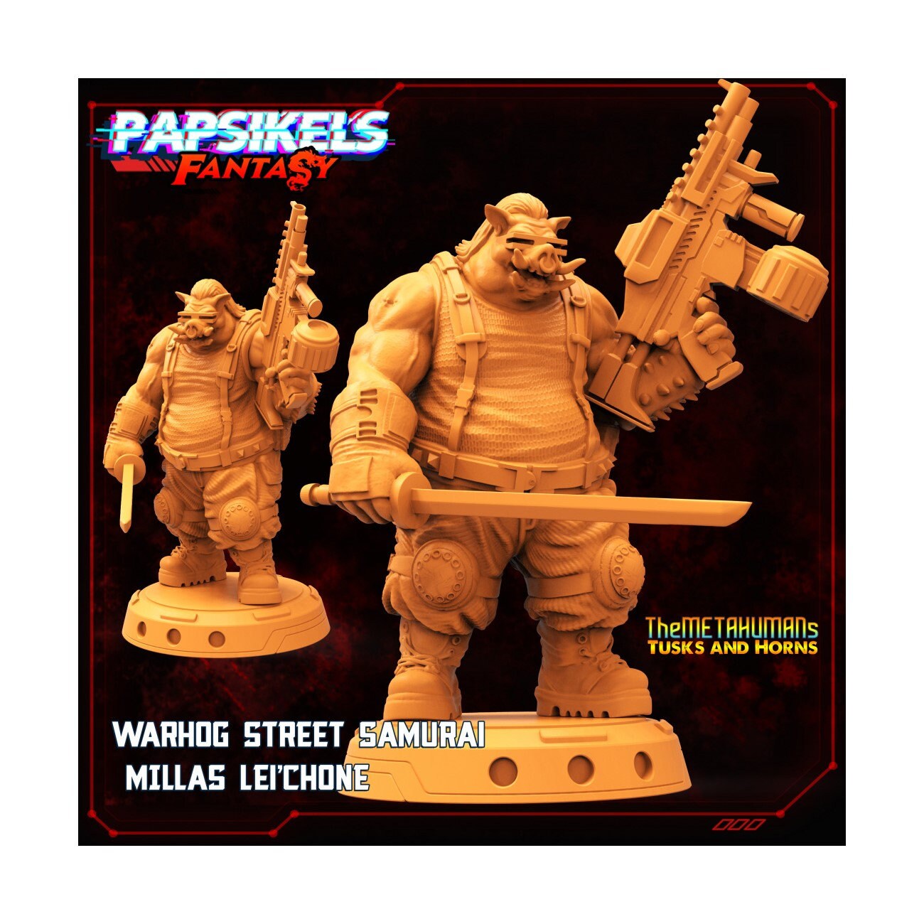 Warhog Street Samurai - 32mm Scale Miniature | RPG | Sci fi | Cyberpunk | Role Playing | DnD | Papsikel