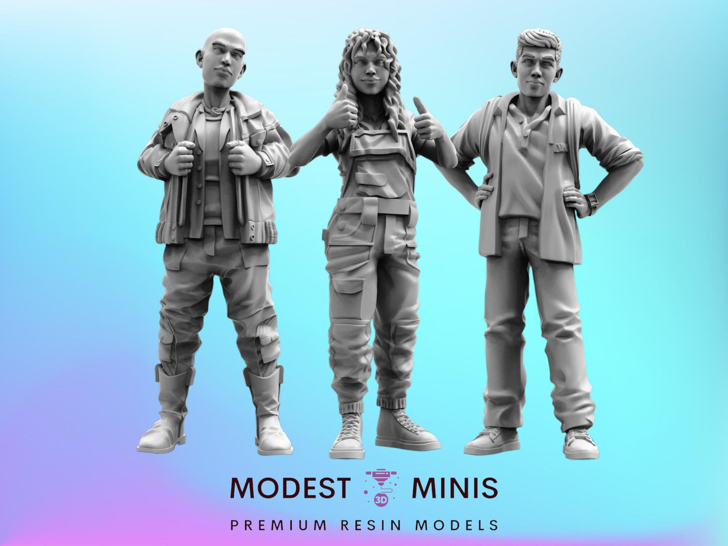 Young Scavengers - 32mm Scale Alien Miniature | RPG | Sci fi | Cyberpunk | Role Playing | DnD | Papsikel