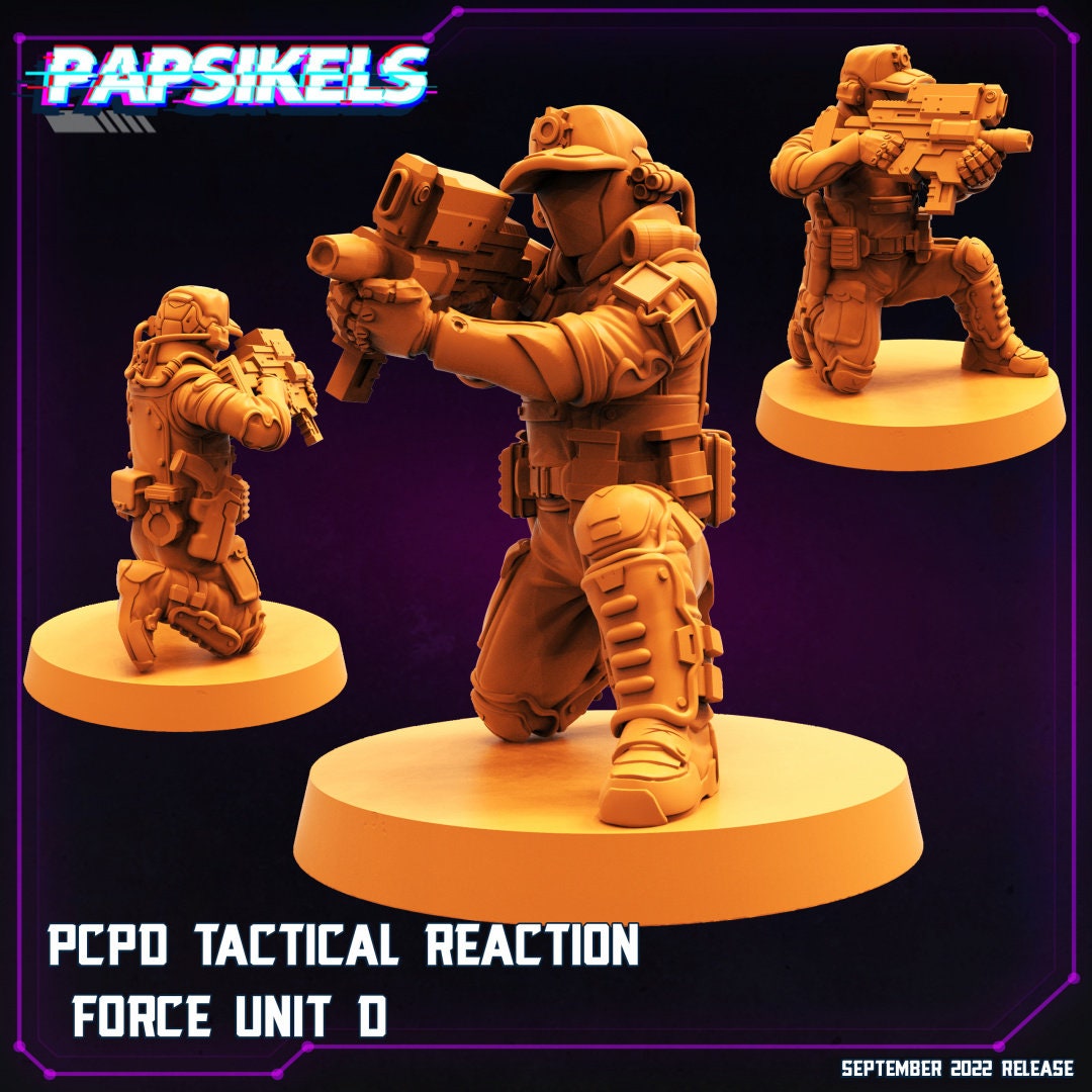 5pc Tactical Reaction Force - 32mm Scale Cyberpunk Miniature | RPG | Sci fi | Alien | Role Playing | DnD | Papsikel