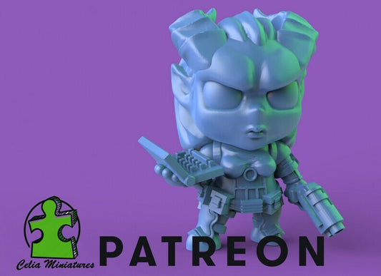 Chibi Tiefling Hacker - 28mm - 54mm Scale
