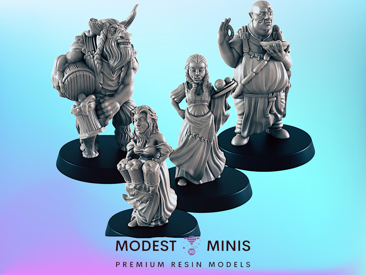 Tavern Crew Set | 25mm - 100mm Scale | DnD | EC3D Fantasy Mini | Everyday Folk
