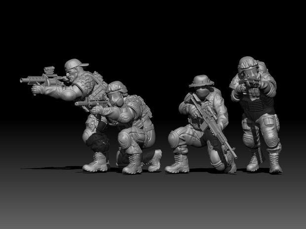 4pc USMC Survivors Set - 28mm Scale Resin Military Miniature | Zona Alfa | Spectre Ops Mini