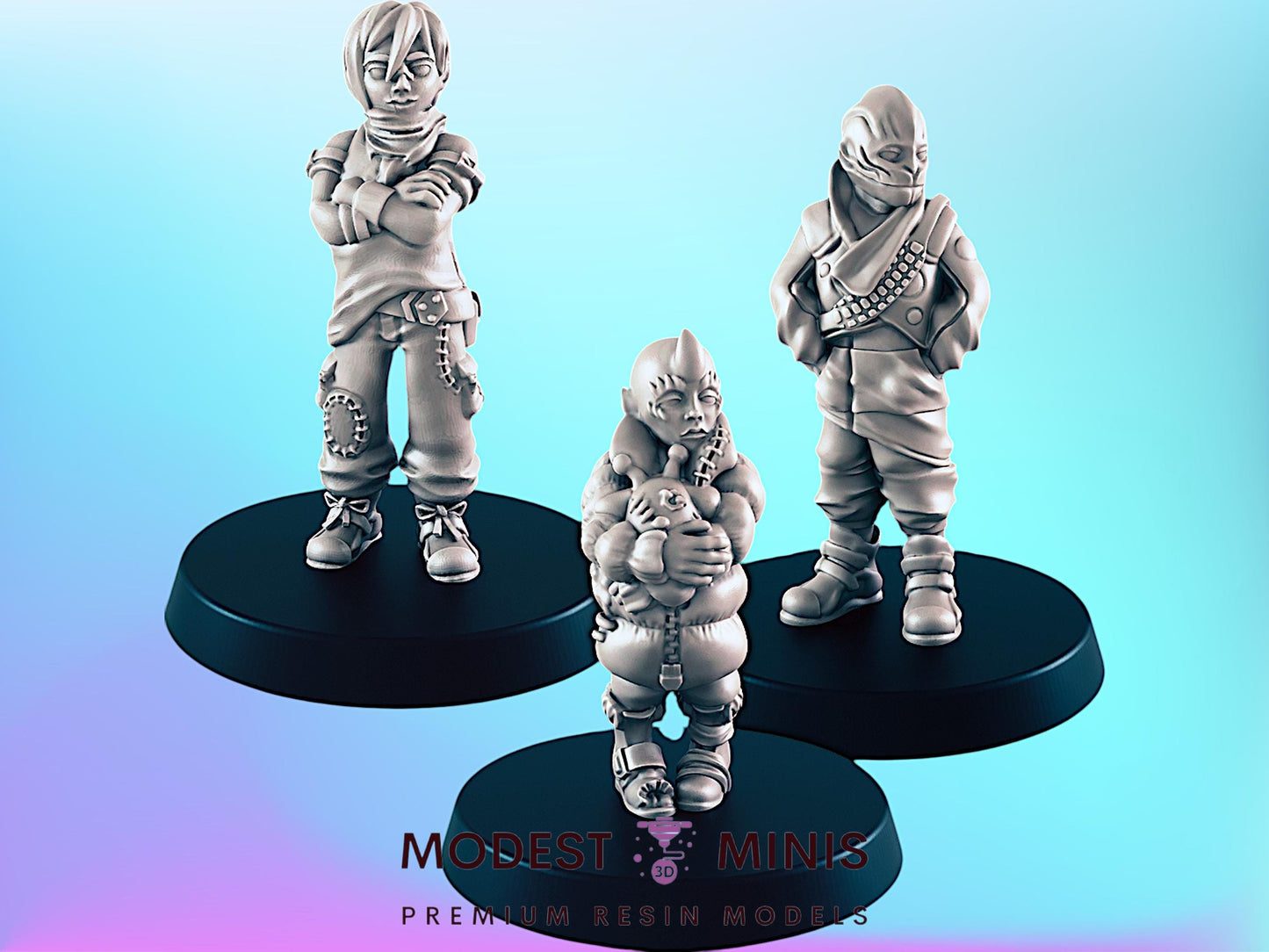 Sci Fi Slum Kids Trio | 25mm - 75mm Scale | DnD | Cyberpunk | EC3D Sci Fi Mini