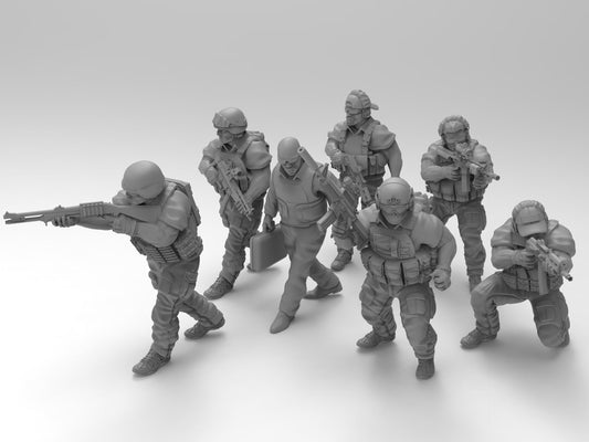 7pc PMC Private Military Escort Set - 28mm Scale Resin Military Miniature | Zona Alfa | Spectre Ops Mini
