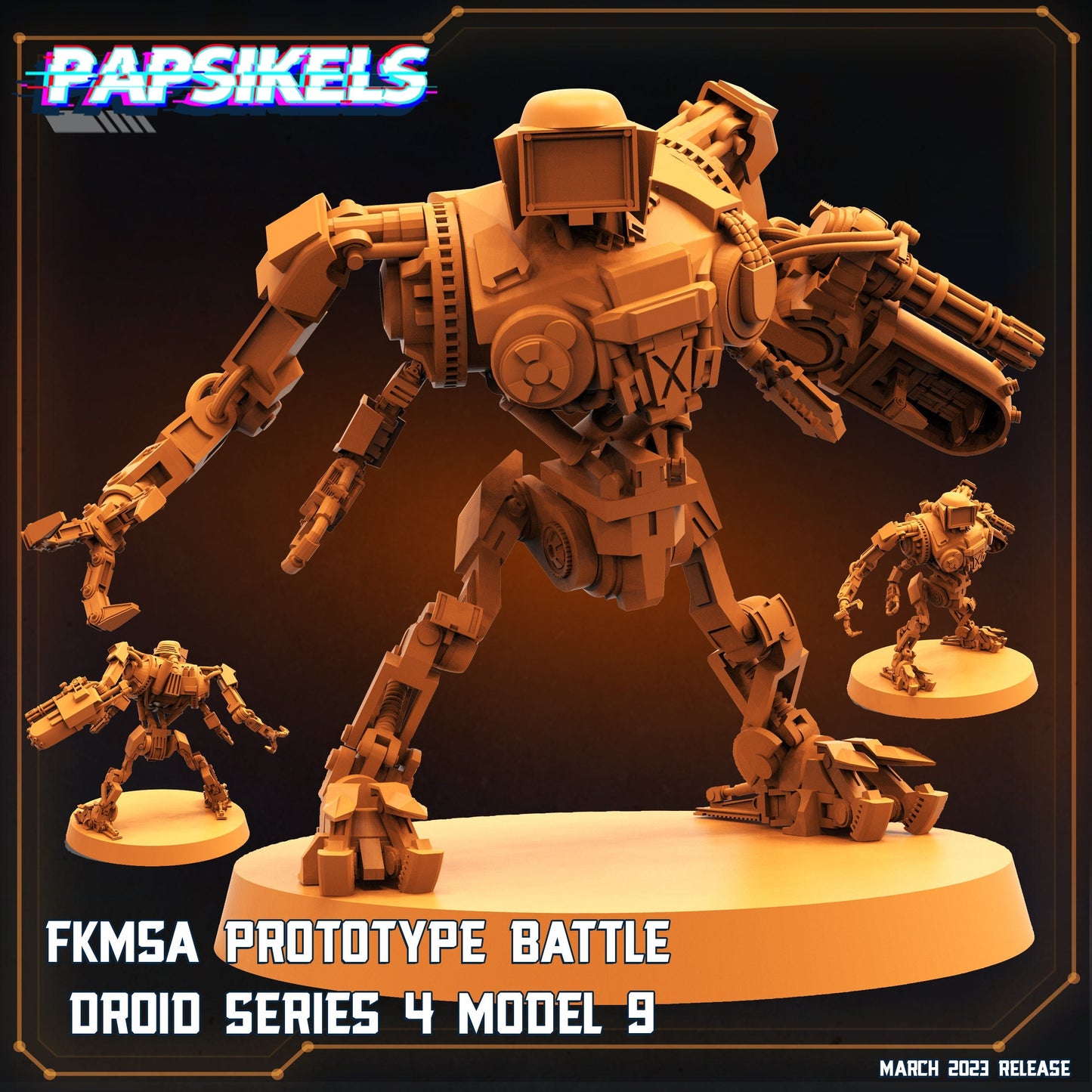 75mm Prototype Droid Series 4 Model 9 - 32mm Scale Miniature | RPG | Sci fi | Cyberpunk | Role Playing | Papsikel