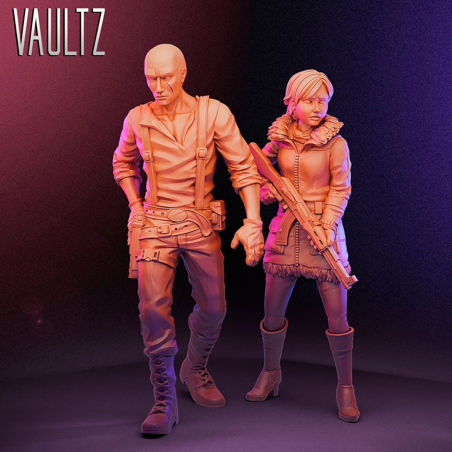 Survivor Jake and Sherry | 28mm - 100mm Scale Resin Mini | Zombicide | Vaultz