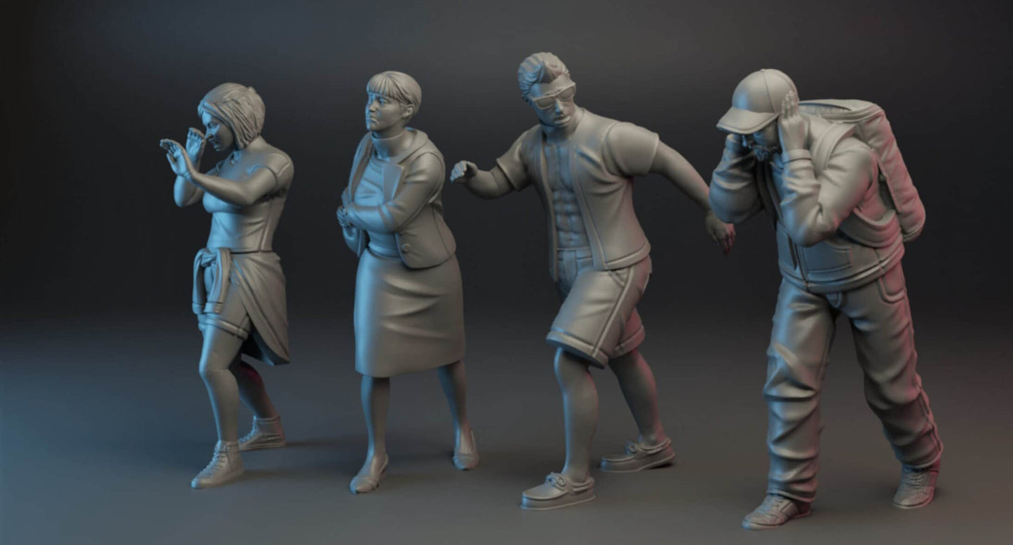 4pc Civilians Panic - 28mm Scale Resin Military Miniature | Zona Alfa | Spectre Ops Mini