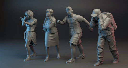 4pc Civilians Panic - 28mm Scale Resin Military Miniature | Zona Alfa | Spectre Ops Mini