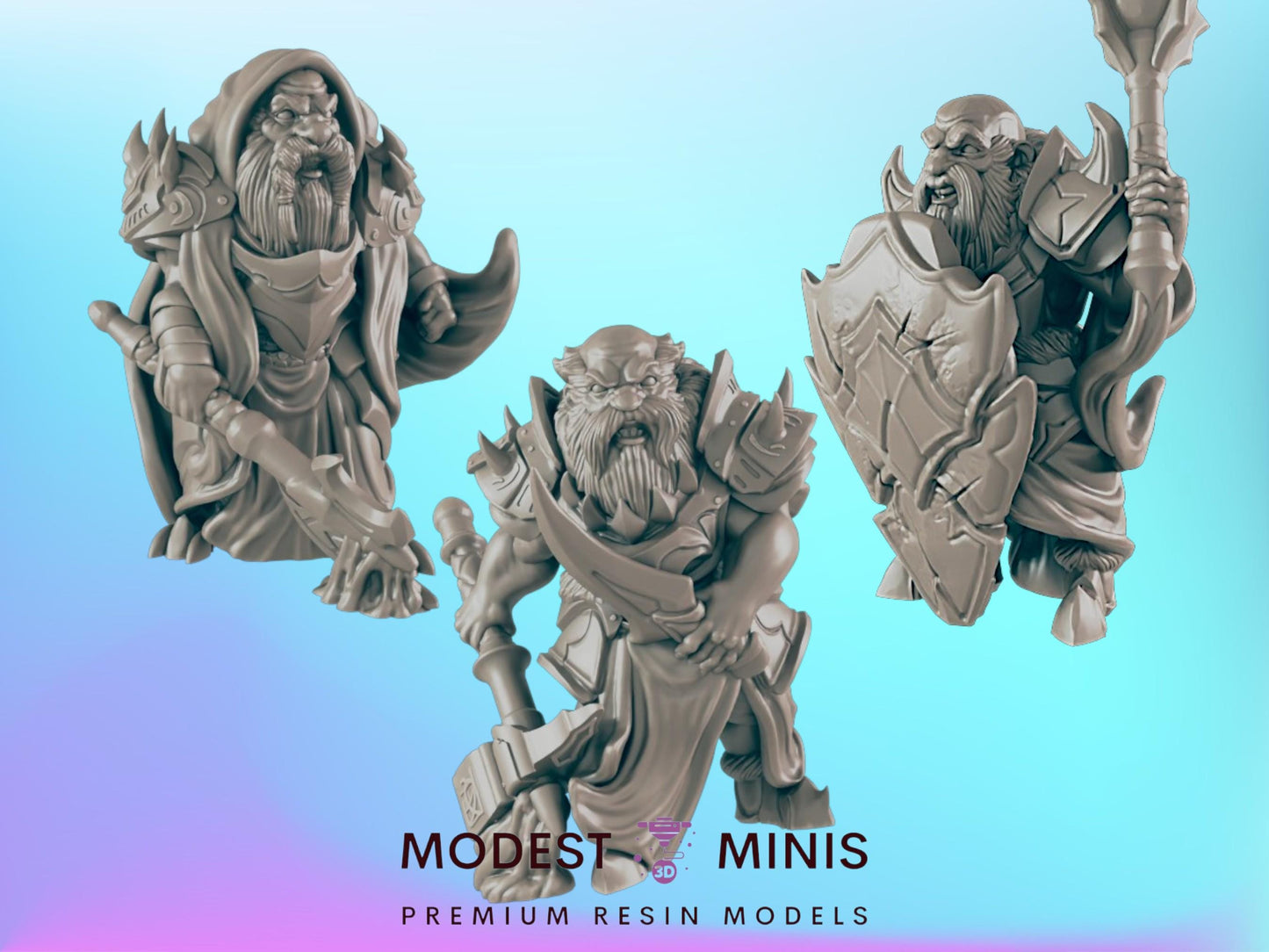 3pc Dark Dwarf Set | 25mm - 100mm Scale | DnD | EC3D Fantasy Mini | Beasts and Baddies