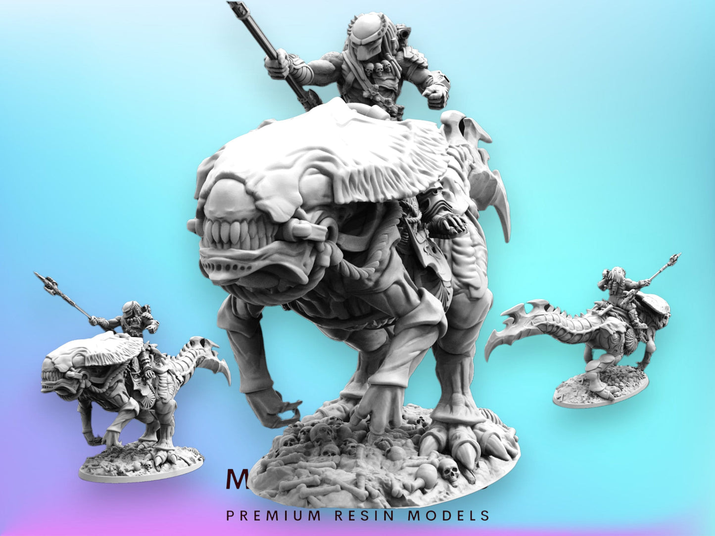 Xenosaur Rider B - 32mm Scale Alien Miniature | RPG | Sci fi | Cyberpunk | Role Playing | DnD | Papsikel