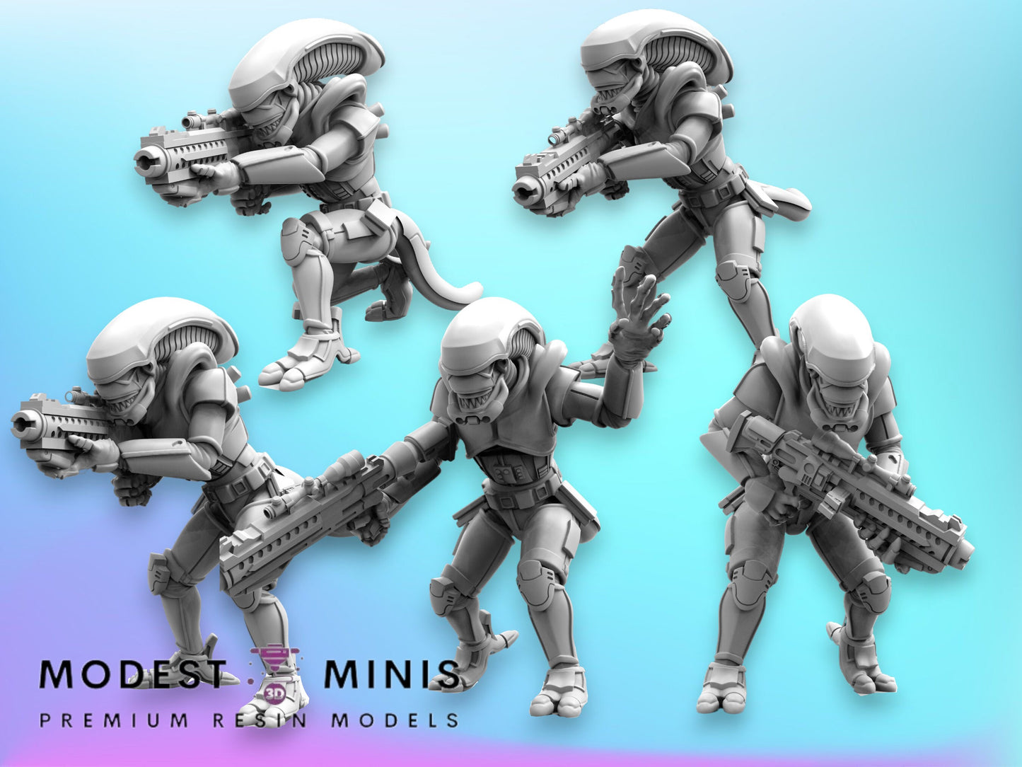 5pc Xeno Trooper Set - 32mm Scale Alien Miniature | RPG | Sci fi | Cyberpunk | Role Playing | DnD | Papsikel Xenowars