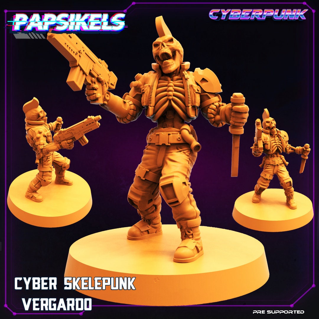 7pc Skelepunk Set - 32mm Scale Alien Miniature  | Batang City Cyberpunk | Papsikels