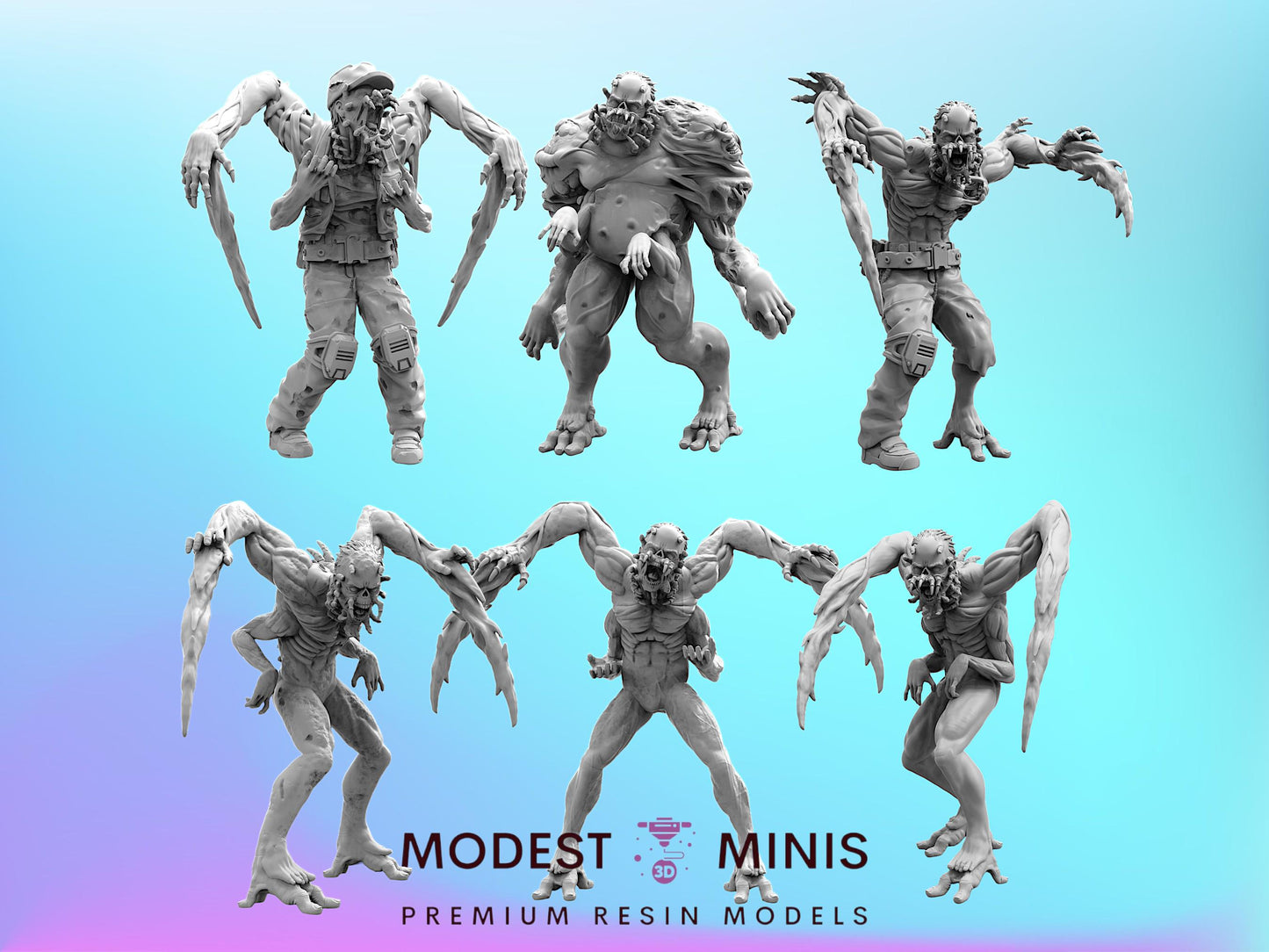 Necromorph Slashers - 32mm Scale Alien Miniature | RPG | Sci fi | Role Playing | DnD | Papsikel