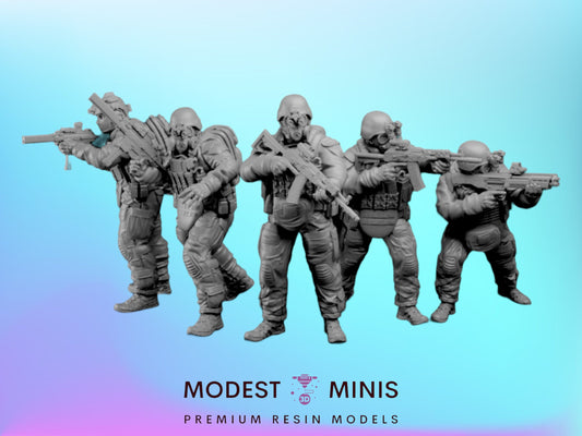 5pc Apex PMC Grunts - 28mm Scale Resin Military Miniature | Zona Alfa | Spectre Ops Mini