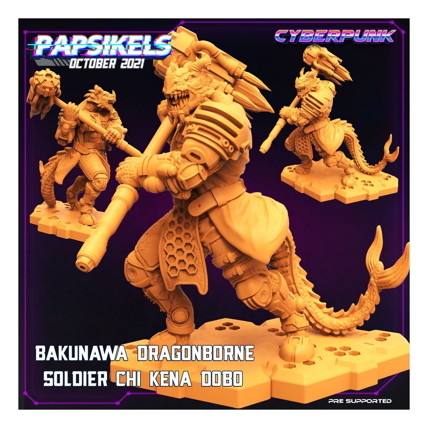 Bakunawa Dragonborn Chi Ken A Do Bo - 32mm Scale Cyberpunk Miniature  | Alien | Papsikels