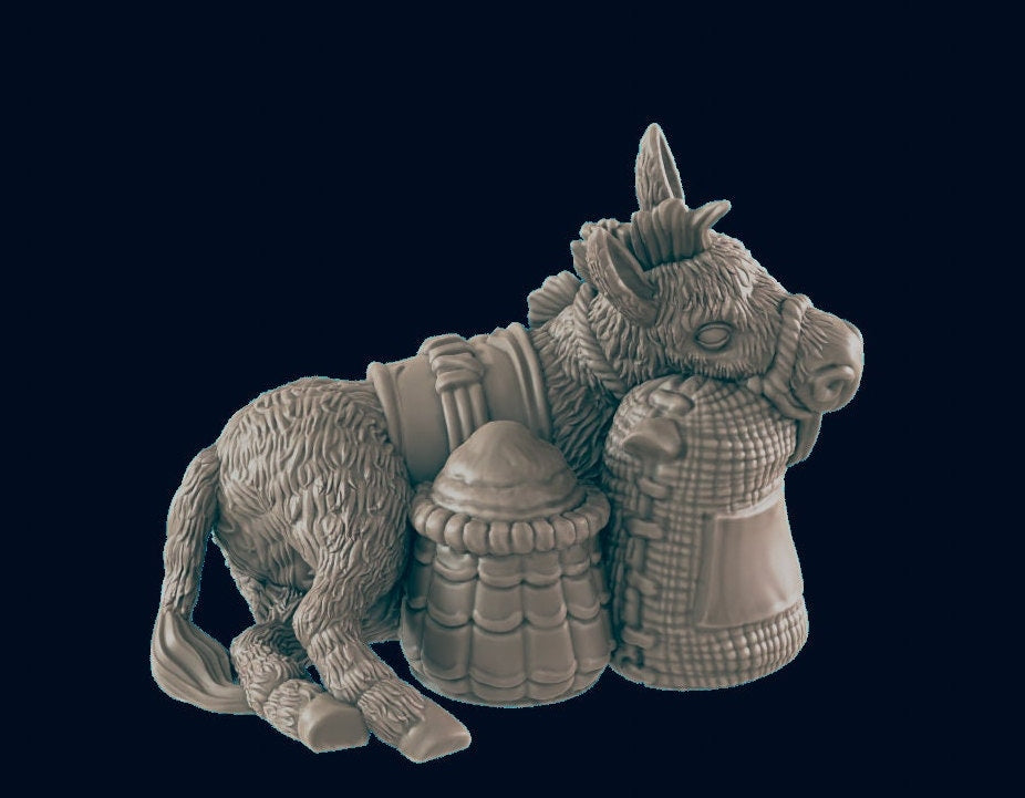NPC Lazy Donkey - 25mm - 75mm Scale | DnD | EC3D Fantasy Mini | Beasts and Baddies