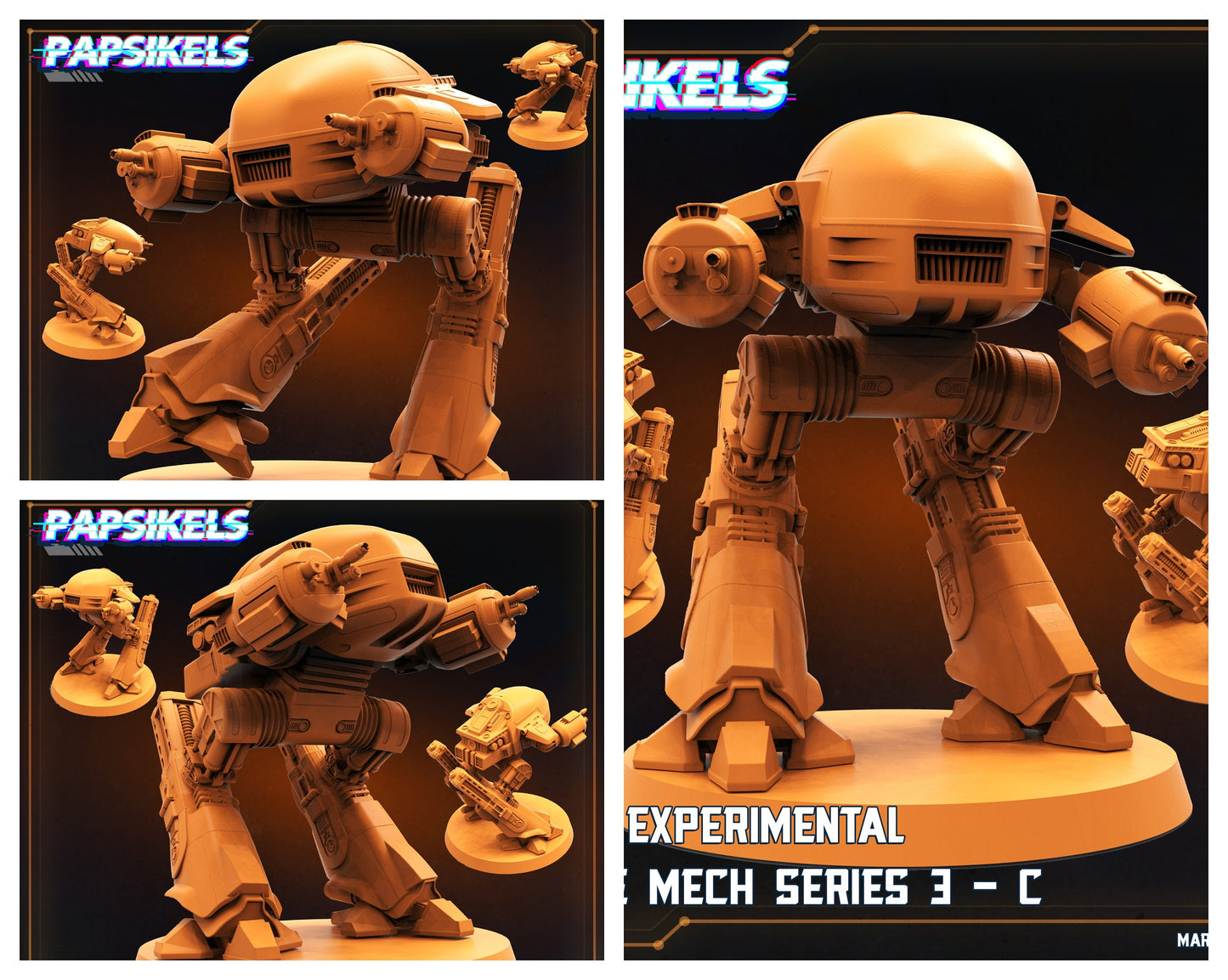 Experimental Battle Mech Series 3 A-C - 32mm Scale Miniature | RPG | Sci fi | Cyberpunk | Role Playing | Papsikel