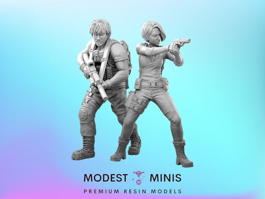 Survivor Jill and Carlos | 28mm - 100mm Scale Resin Mini | Zombicide | Vaultz