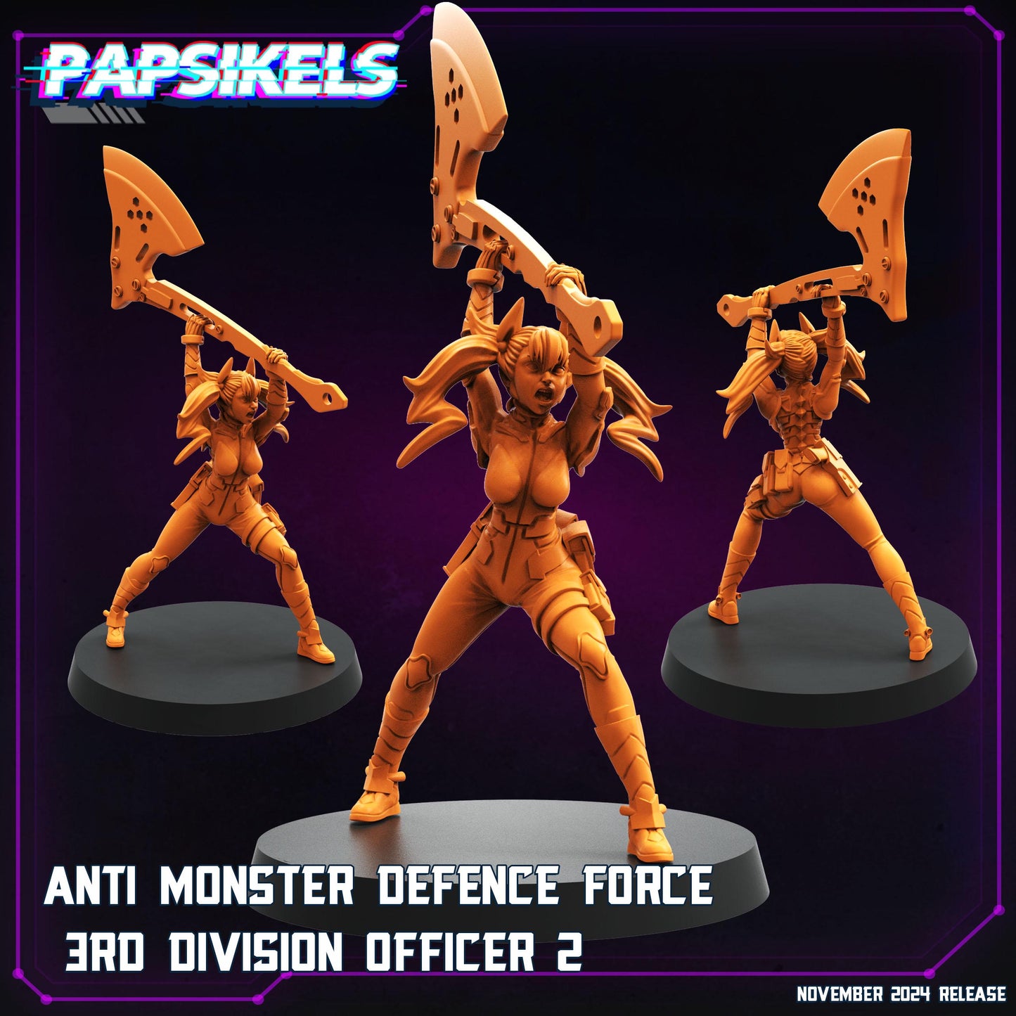 Anti Monster Defense Force Officer 2-4 - 28mm 32mm 40mm Scale Cyberpunk Miniature  | Papsikels