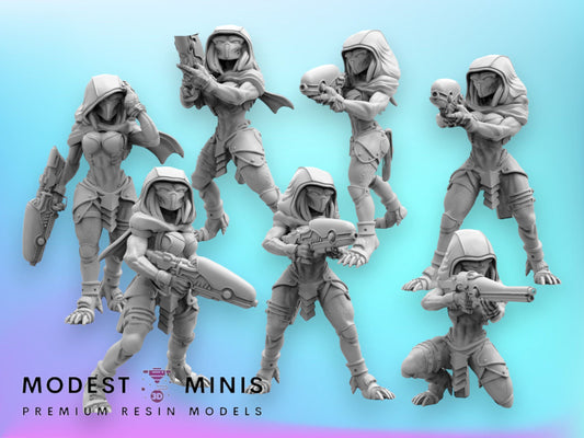 7pc Dishonored Vixen Persecutor Squad - Resin 3D Print Miniature | RPG | Sci fi | Cyberpunk | Role Playing | DnD | Papsikel Xenowars