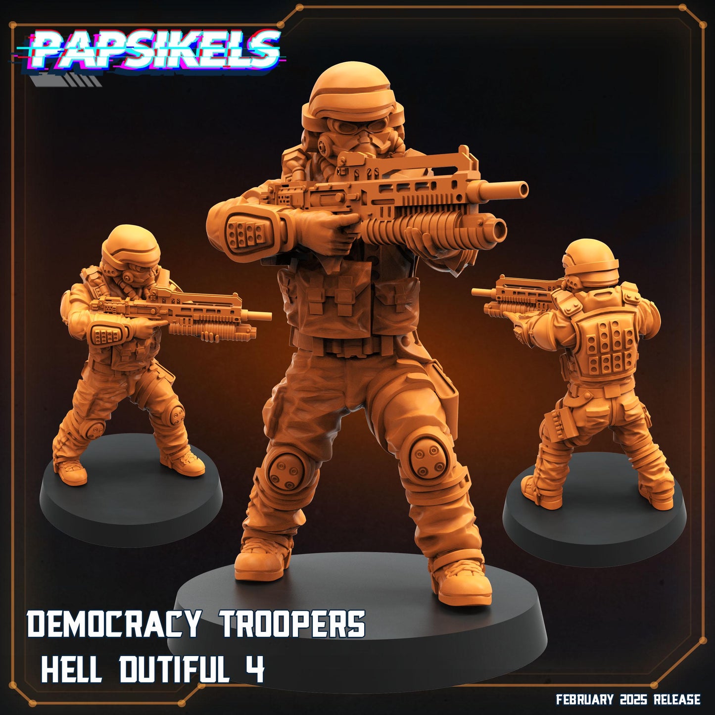 7pc Democracy Trooper Hell Dutiful - 32mm Scale Cyberpunk Miniature | RPG | Sci fi | AvP | Role Playing | DnD | Papsikel